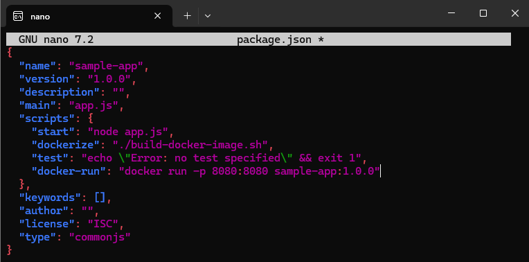 docker-run script in package.json
