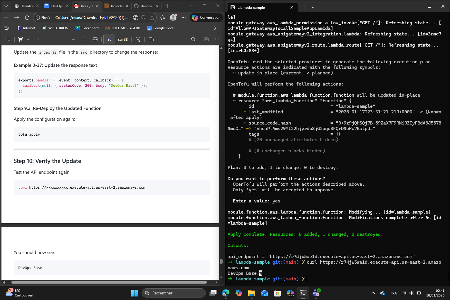 Lambda updated message